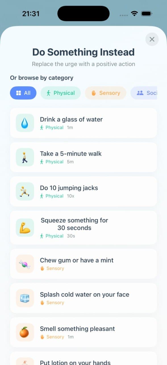 Do something instead — activities by category